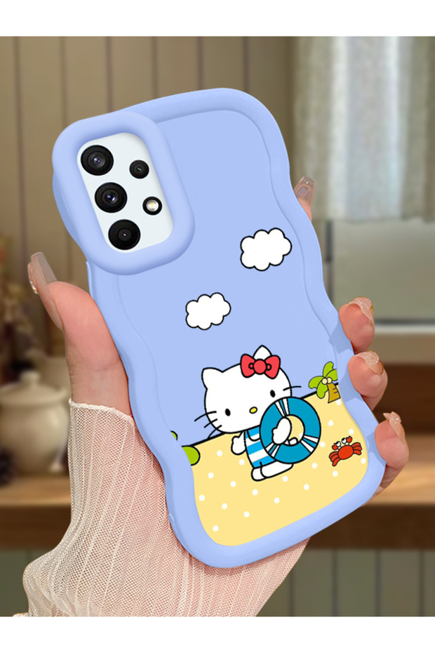 Samsung Galaxy A73 Compatible Case Camera Protector Blue Silicone Couple Phone Case Kitty Pattern