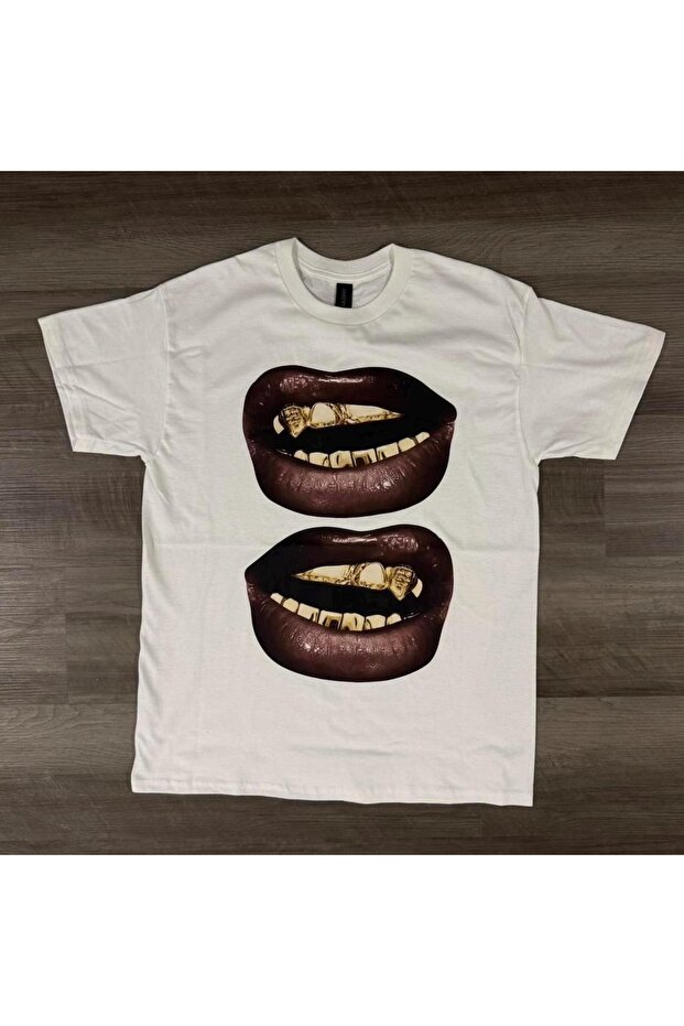 Gold Grill Lips Printed Unisex Oversize T-Shirt