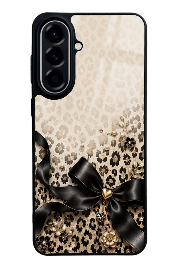 Samsung A57 Golden Leopard Bow Design Glossy Phone Case