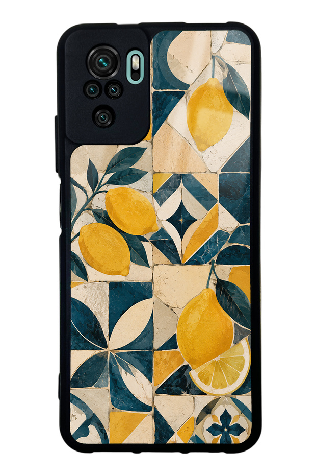 Xiaomi Redmi Note 10 Glossy Phone Case with Mediterranean Lemon Mosaic Design