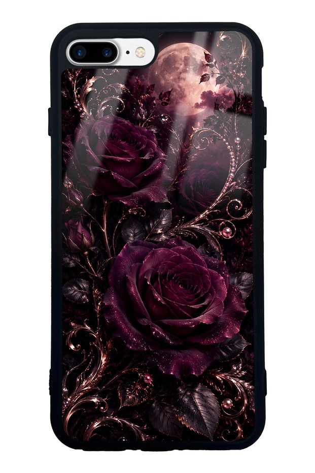 iPhone 7 Plus Moonlit Burgundy Rose Design Glossy Phone Case
