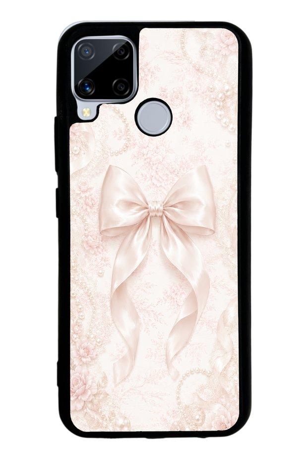 Realme C15 Glossy Phone Case with Blush Pearl Bow Design