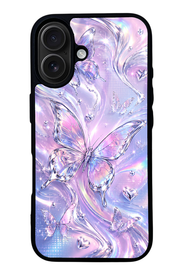 iPhone 16 Iridescent Dream Butterfly Design Glossy Phone Case