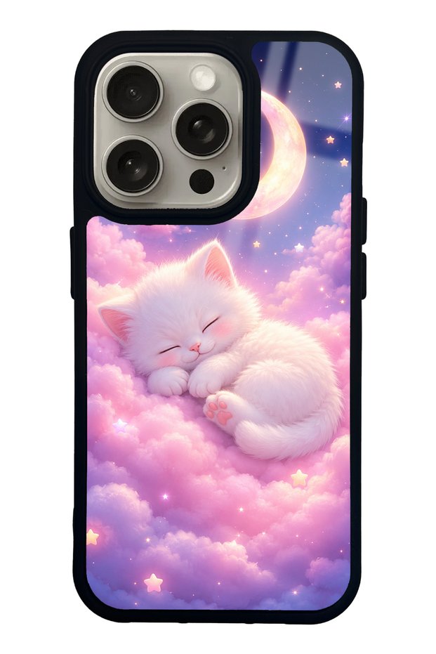 iPhone 15 Pro Moonlit Dream Kitten Design Glossy Phone Case
