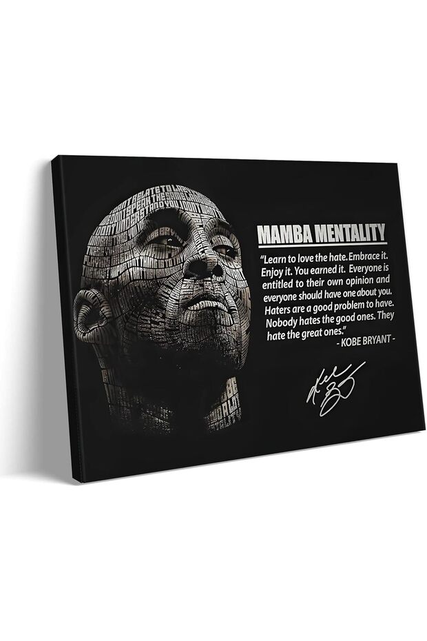 30x40 cm 12x16 Inch Gallery Wrapped Canvas | Kobe Bryant Mamba Mentality Quote | Typographic Portrait Wall Art | Ready to Hang