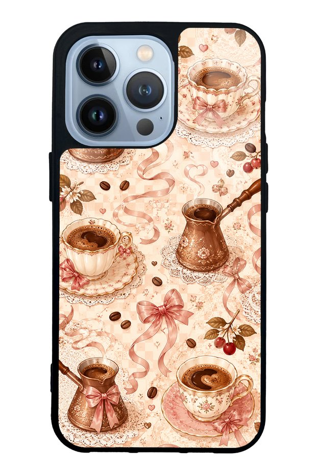 iPhone 13 Pro Glossy Phone Case with Blush Coffee Bow Design
