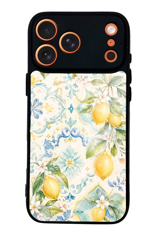 iPhone 17 Pro Max Glossy Phone Case with Azure Lemon Garden Design