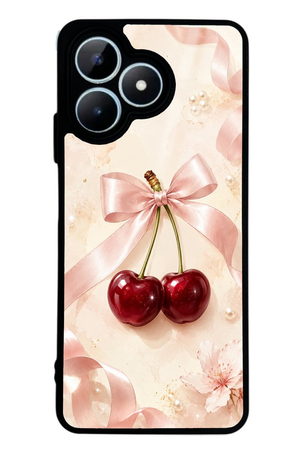 Realme Note 50 Glossy Phone Case with Cherry Pearl Ribbon Design