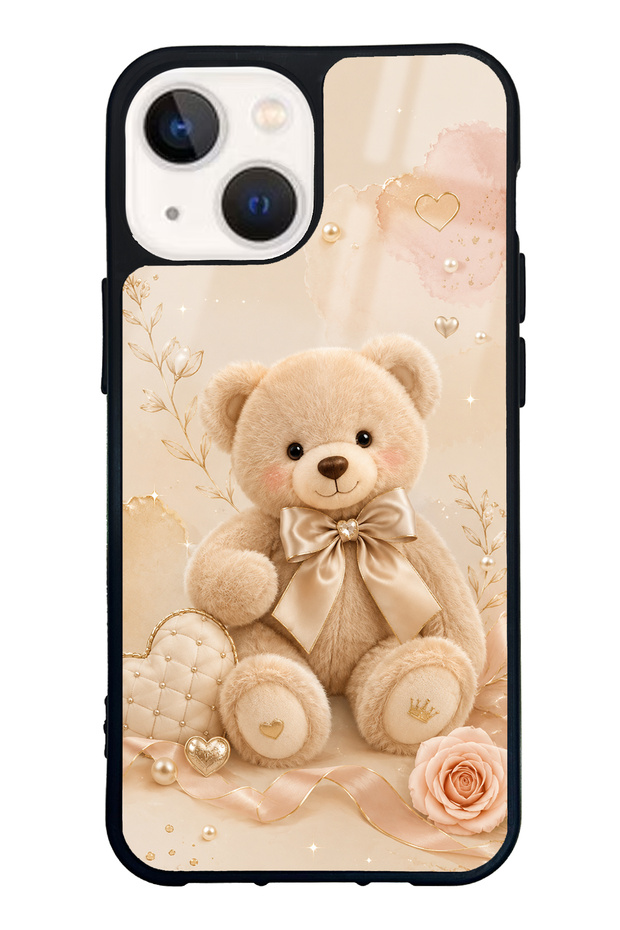 iPhone 13 Mini Glossy Phone Case with Pearl Teddy Design