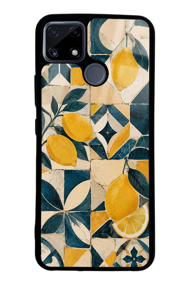 Realme C25 Glossy Phone Case with Mediterranean Lemon Mosaic Design