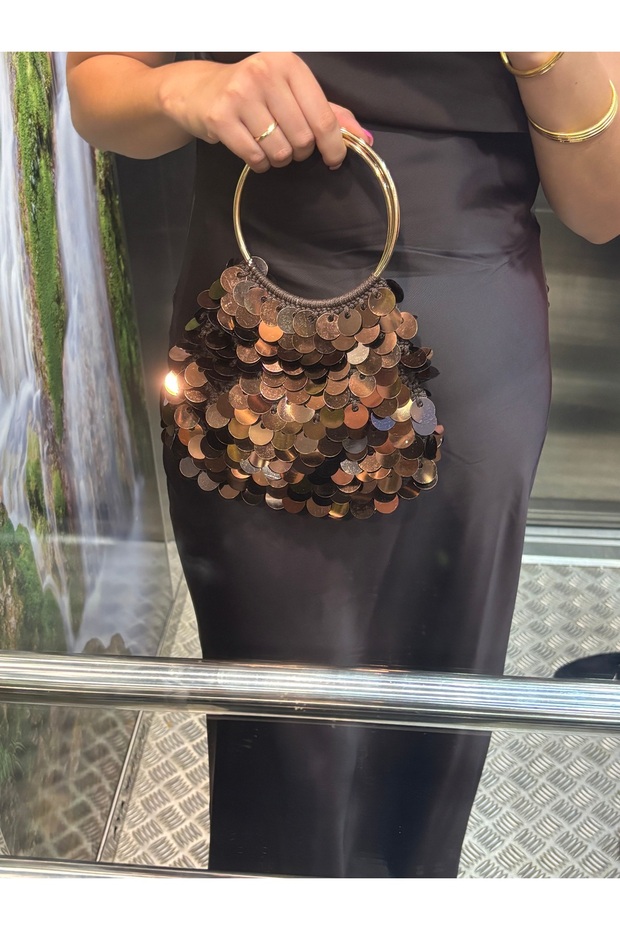 Sequin Evening Dress Brown Bag