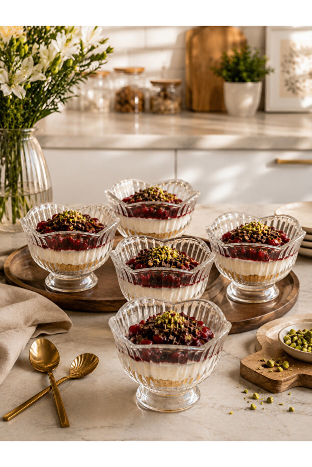 6-Piece Footed Glass Bowl, Sweet Magnolia Bowl, Snack Bowl