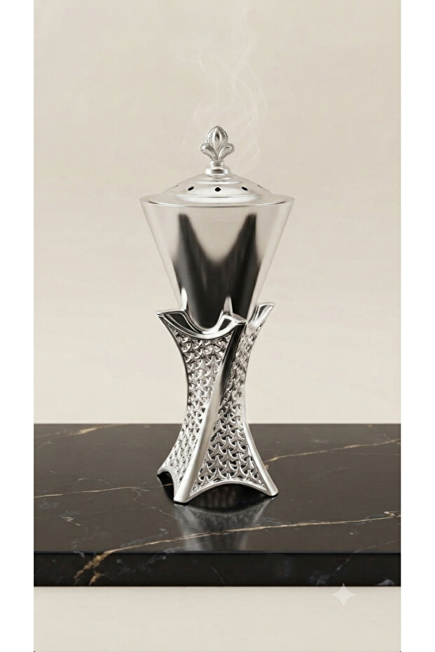 Emerald Incense Burner, Silver, Full Height 22 cm