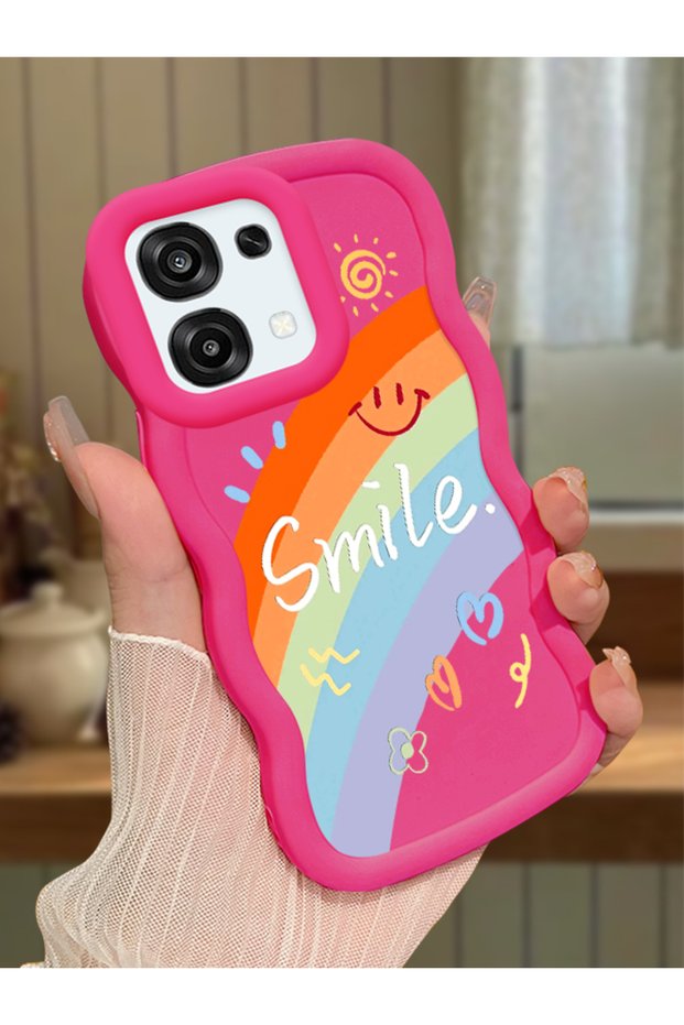 Oppo A6 Pro 5g Compatible Case Camera Protection Red Silicone Couple Phone Case Rainbow Pattern
