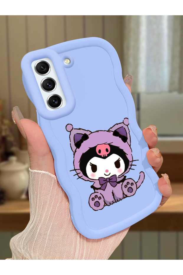 Samsung Galaxy S21 Fe Compatible Case Camera Protector Blue Silicone Couple Phone Case Kuromi Pattern
