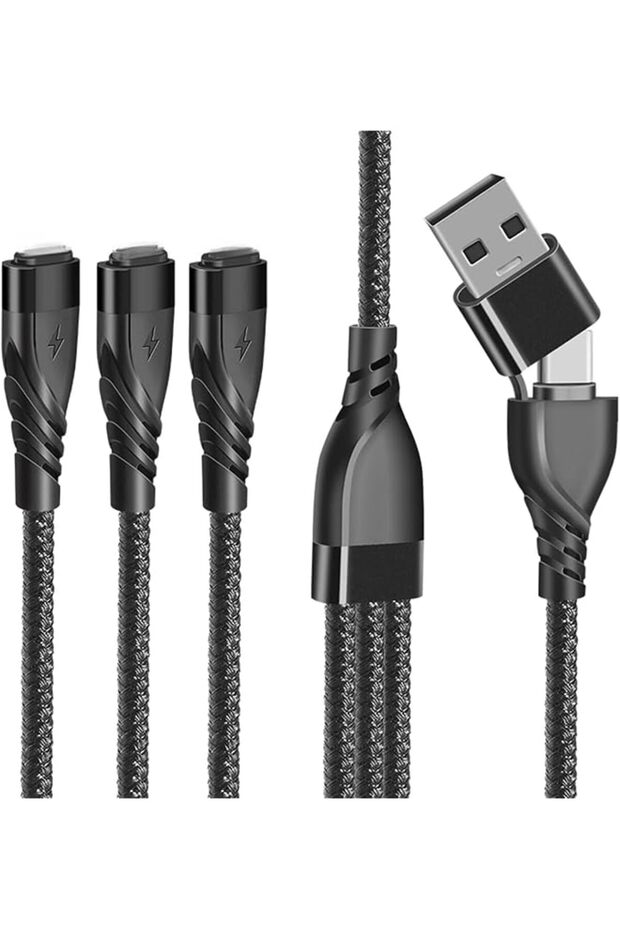 Multi Charger Cable, 1.2M Nylon Braided 5 in 1 Multi USB A/C Fast Charging Cable, with Micro USB Type C Multi Charger