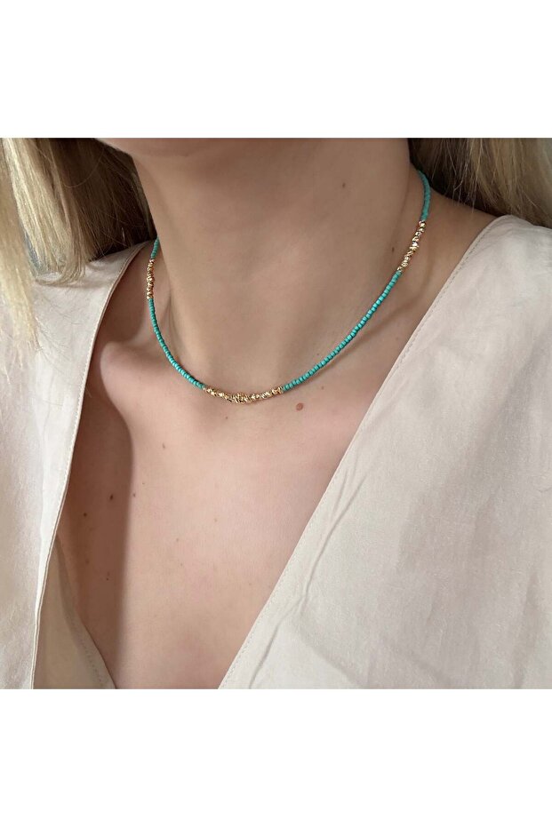 Araları Gold Turquoise Beaded Necklace