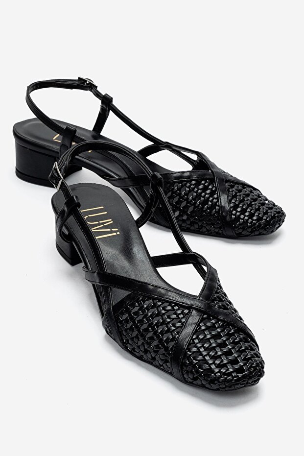 Lenvor Black Knitted Women's Heeled Sandals