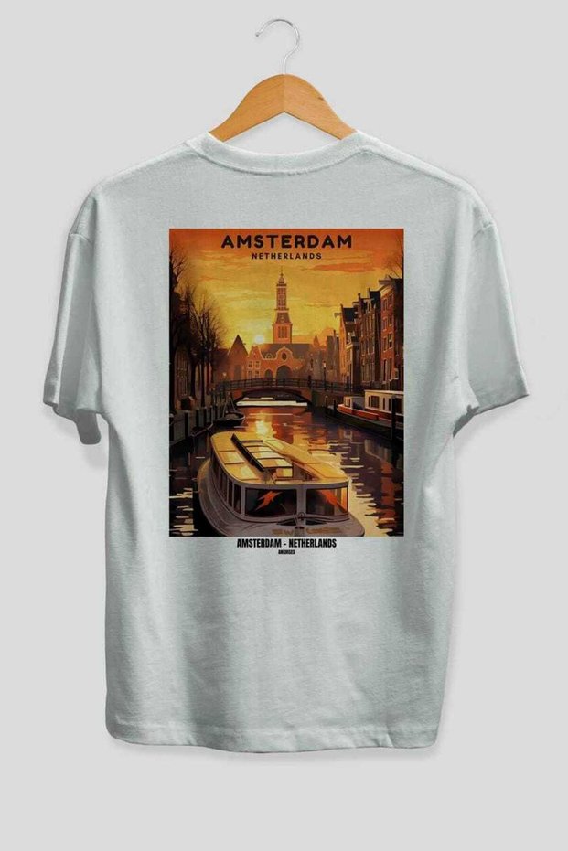 Amsterdam Netherlands 3 White Oversize Country City Back Printed Unisex T-Shirt 100% Cotton Premium
