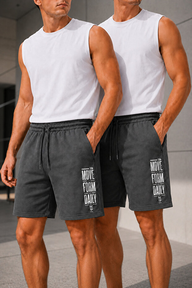 Move from Daily 2-Pack Men's Printed Economic Shorts with Side Pockets, Lace-Up Elastic Waist, Comfortable Fit, Casual Shorts/Bermuda