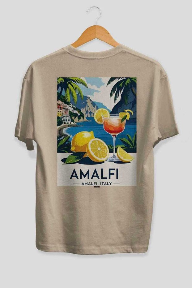 Amalfi Italy 4 Beige Oversize Country City Back Printed Unisex T-Shirt 100% Cotton Premium