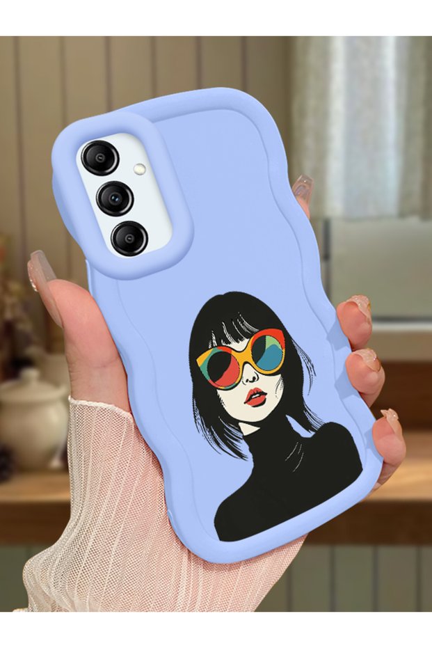 Samsung Galaxy A14 Compatible Case Camera Protector Blue Silicone Couple Phone Case Girl Pattern