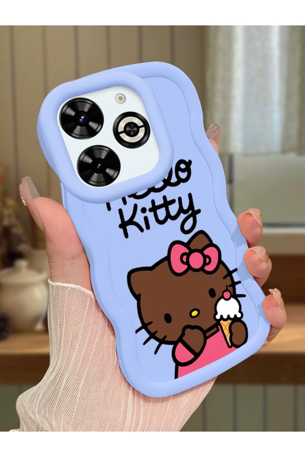 Infinix Smart 8 Plus Compatible Case Camera Protector Blue Silicone Couple Phone Case Kitty Pattern