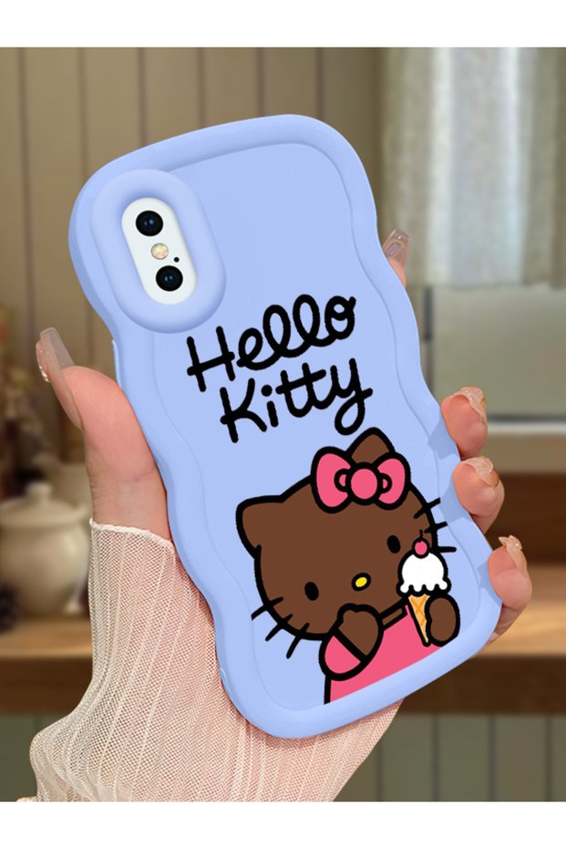 iPhone XS Compatible Case Camera Protector Blue Silicone Couple Phone Case Kitty Pattern
