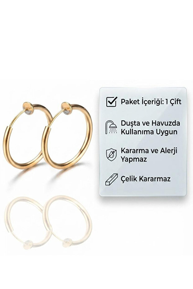 Unisex Compression Spring Clasp Steel Hoop Earrings for Non-Pierced Ears