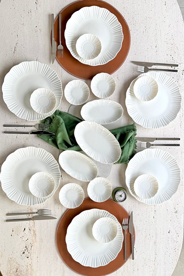 Aura Cream 19 Piece Porcelain Breakfast Set for 6 People Cream Plain
