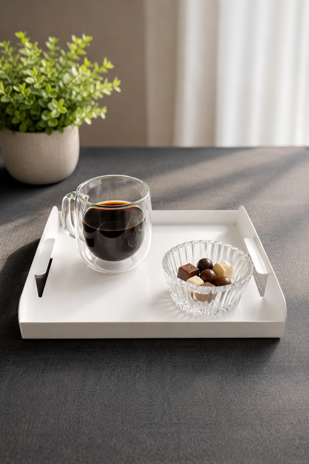 Minimalist Metal Presentation Tray - Decorative Serving and Organizer Tray - Matte White