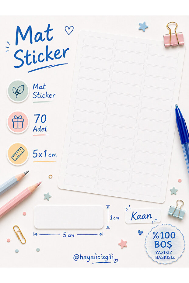 Blank Matte Sticker Label 5X1 cm 70 Pieces Writable White Name Tag