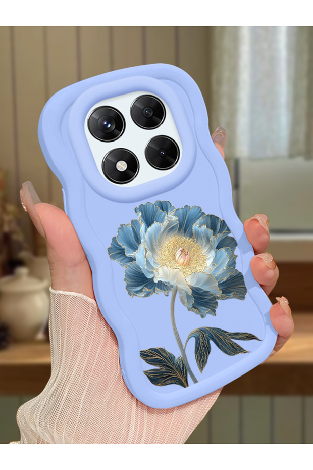 Redmi Note 14 Pro 4g Compatible Case Camera Protector Blue Silicone Couple Phone Case Floral Pattern