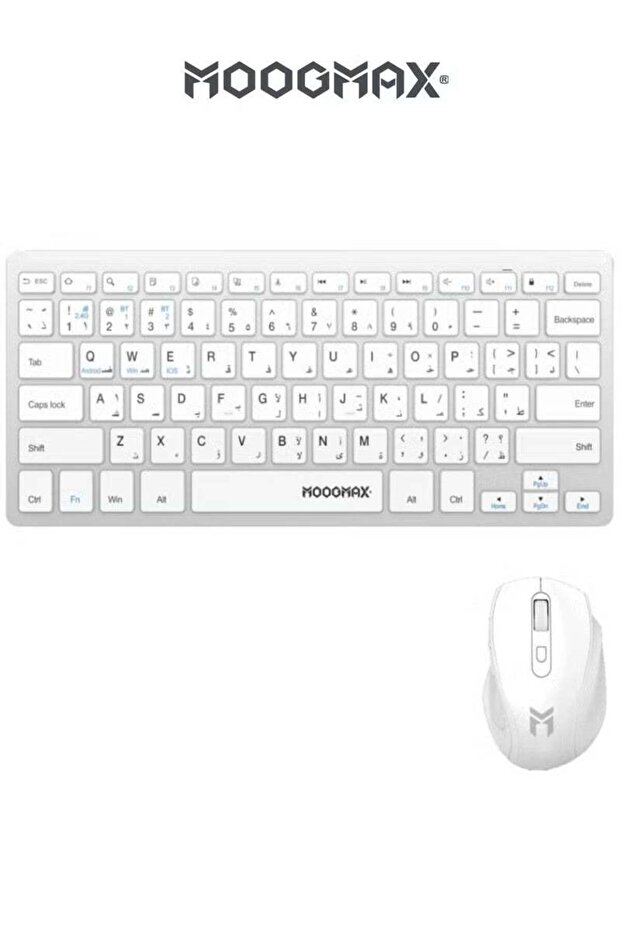 Wireless Keyboard and Mouse Combo, English Arabic Layout, Bluetooth & 2.4GHz Connectivity, White