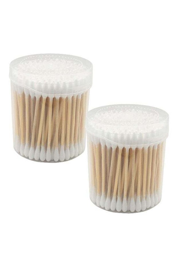 300Pcs Wooden Cotton Buds Bamboo Cotton Swabs Double-Ended-White in Round Plastic Container