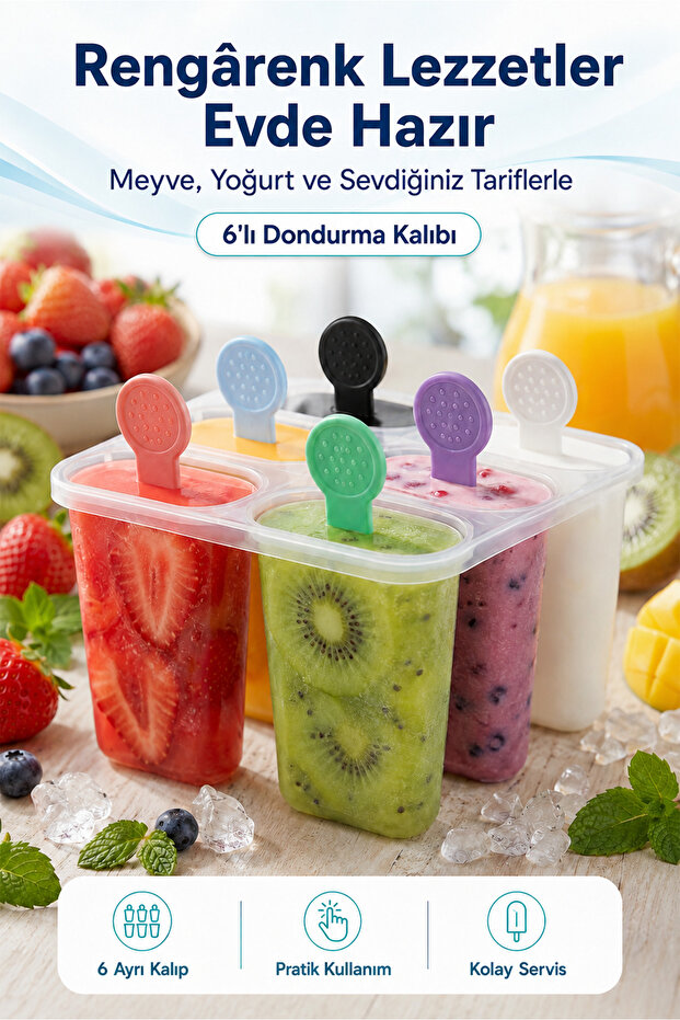 Ice Cream Mold, Reusable Ice Skate Mold with Silicone Handles, Set of 6