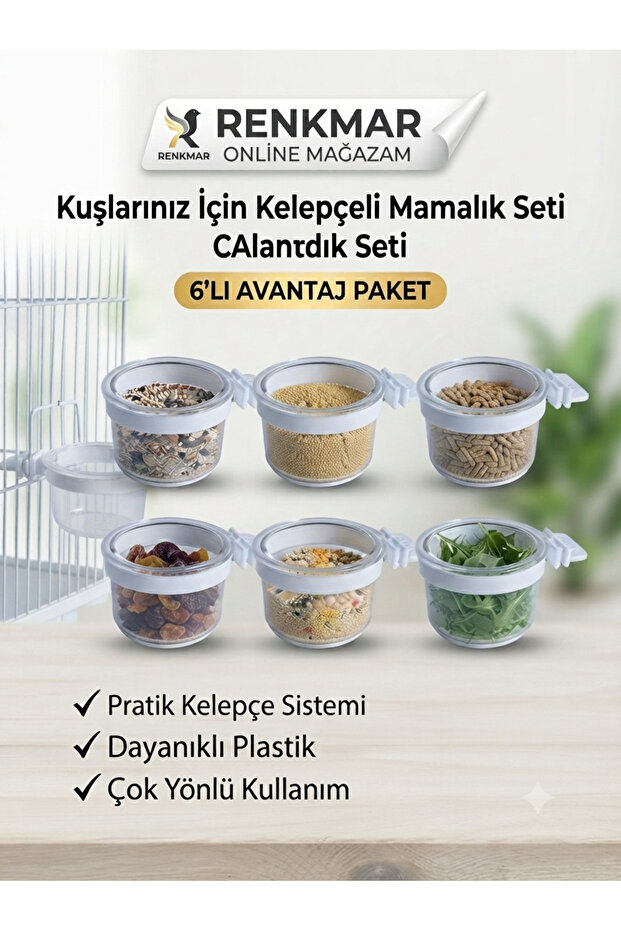 6-Piece Clamp-On Bird Feeder and Food Container Set - Practical Cage Accessory