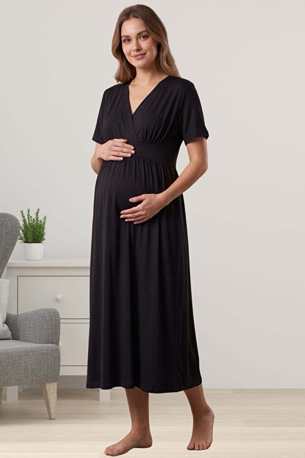 Short Sleeve Cotton Comfortable Cut Maternity Dress