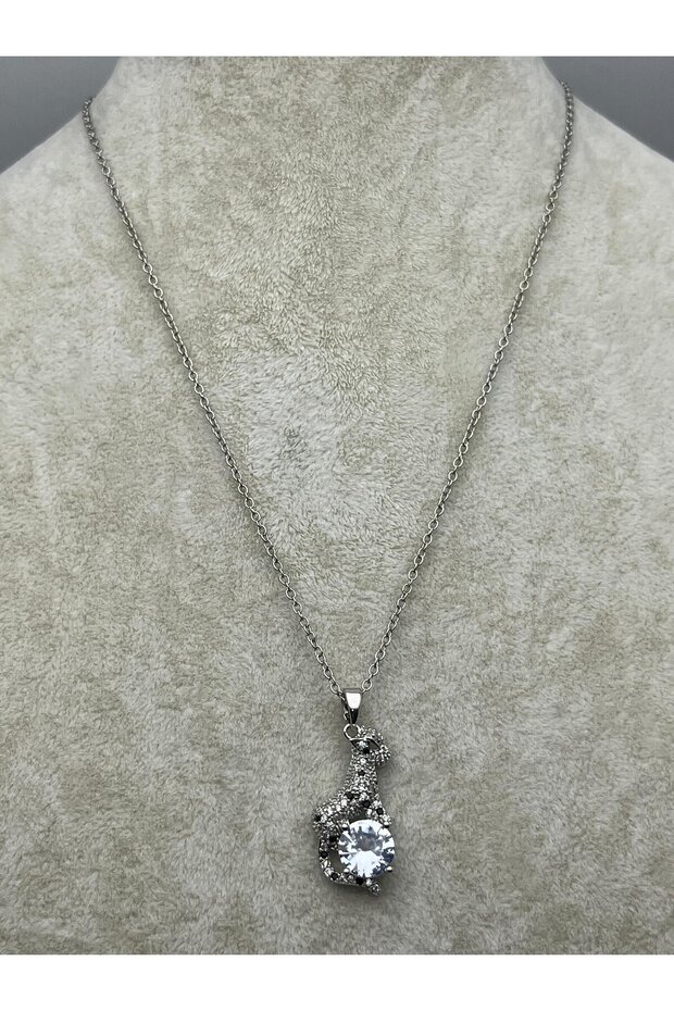 26Kly34 - Steel Giraffe Stone Necklace