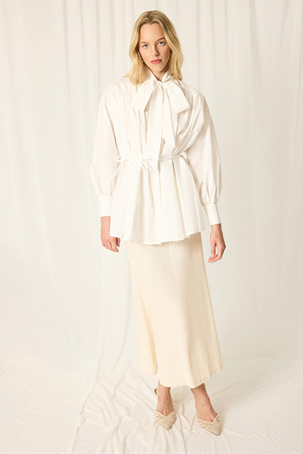 Fular Detail Pleated Shirt