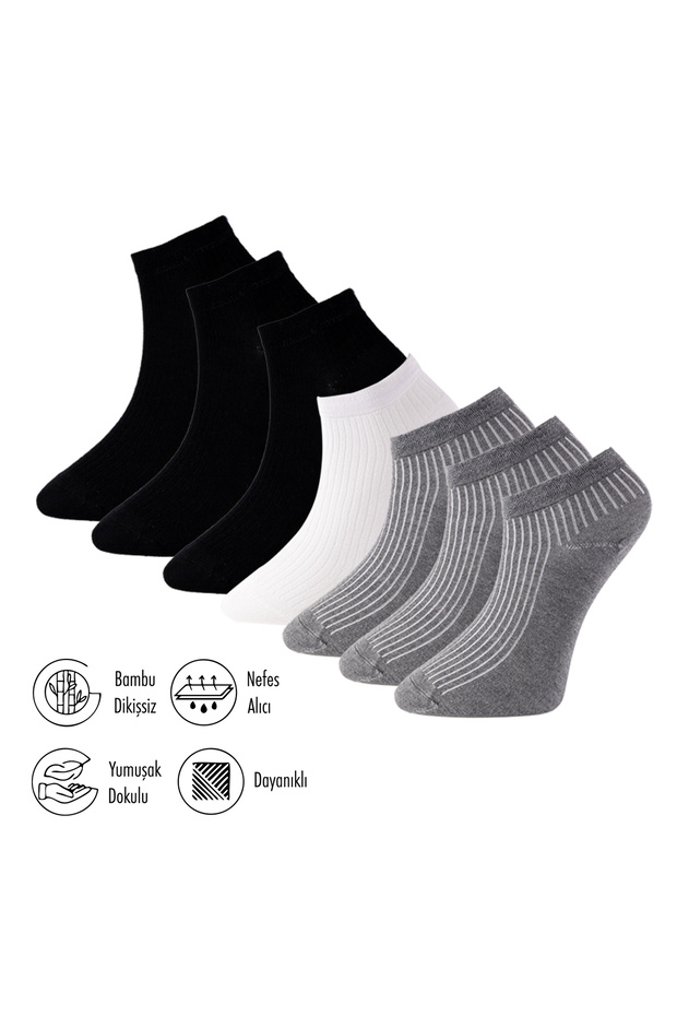Pure Bamboo Summer Men's Booties Flat Short Black - Gray - White Socks Seamless Premium Gift Boxed 7-Piece Softaura Series L5952Aznp