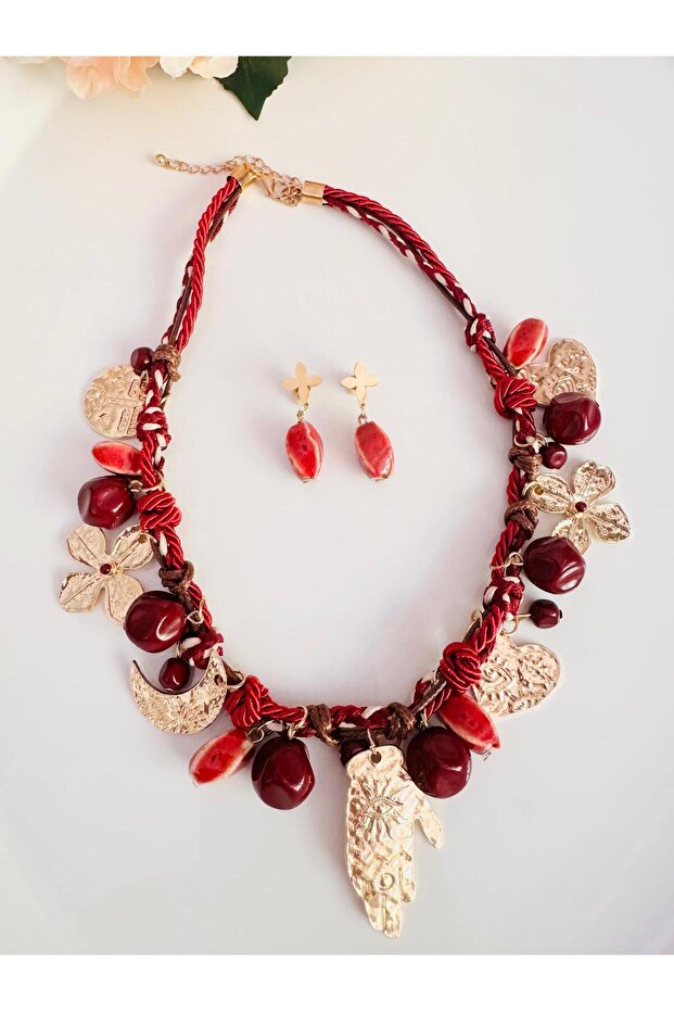 Bohemian Necklace Earrings Ceramic Set of 2