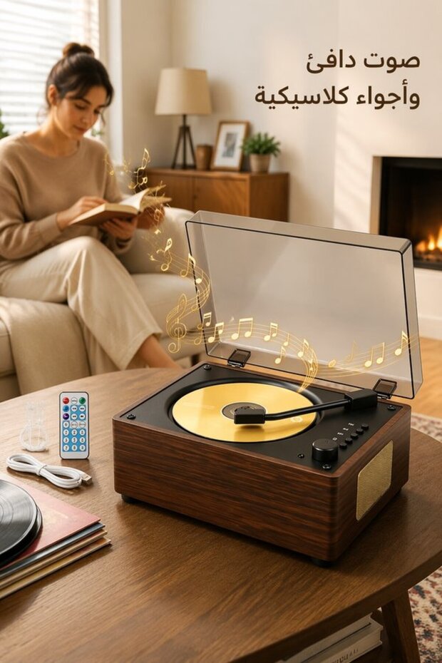مشغل أقراص CD بلوتوث من وولنوت مع سماعات ستيريو مزدوجة للمنزل مع جهاز تحكم عن بعد ومنفذ USB محمول