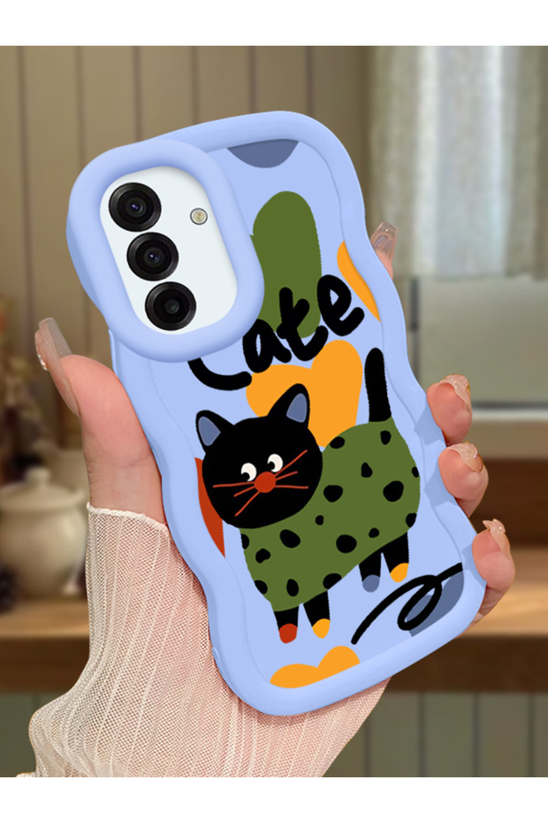 Samsung Galaxy A17 Compatible Case Camera Protector Blue Silicone Couple Phone Case Cat Pattern