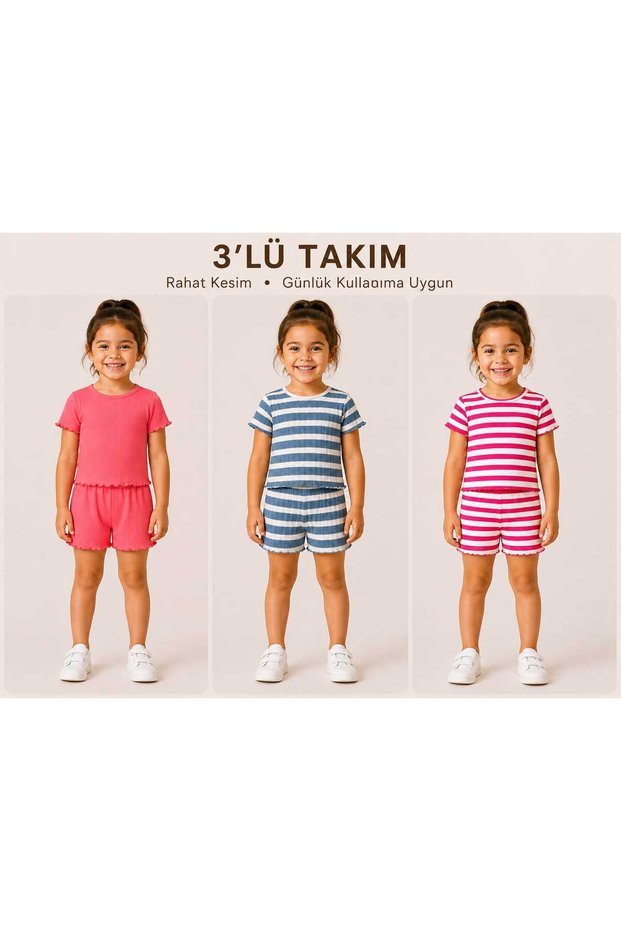 Girls' Summer T-Shirt Shorts 6-Piece Sports Casual 3-Piece Set