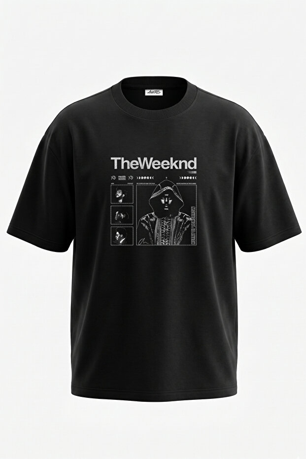تي شيرت أسود كبير الحجم مطبوع بتصميم The Weeknd_19