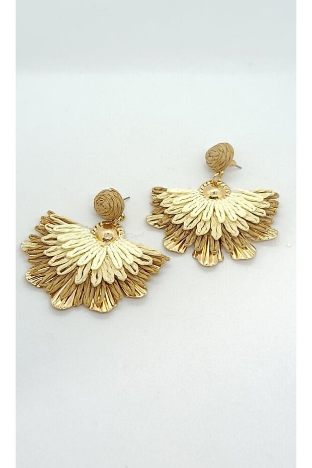 Sahara Beige Wicker Fan Earrings