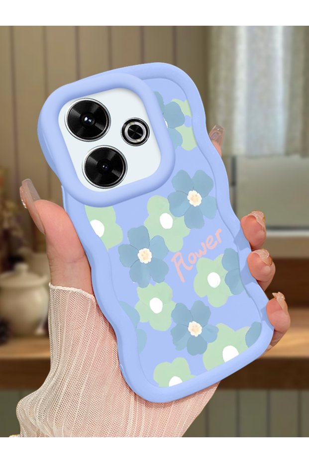 Redmi 13 Compatible Case Camera Protector Blue Silicone Couple Phone Case Floral Pattern