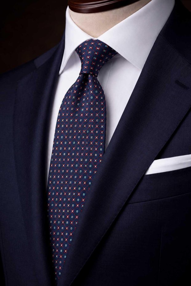 Navy Blue Small Pattern Italian Silk Tie İk2509