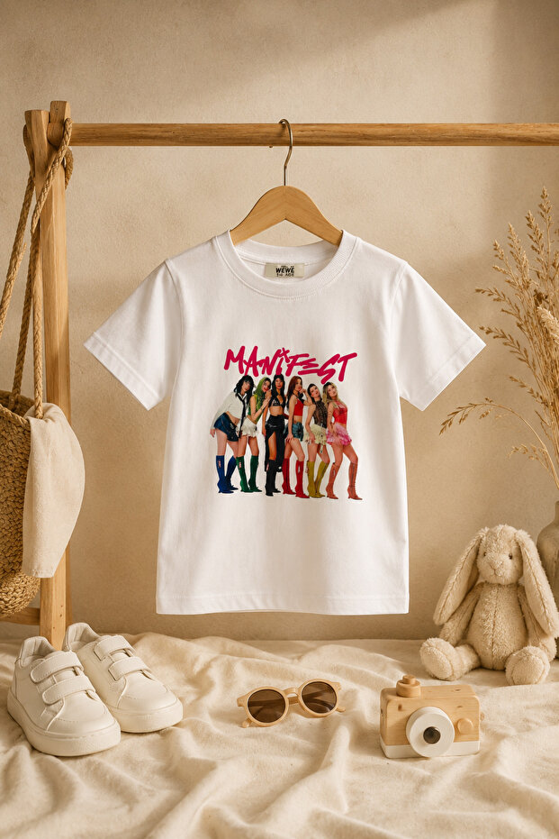 Girl's Manifest Printed White Soft Textured T-Shirt